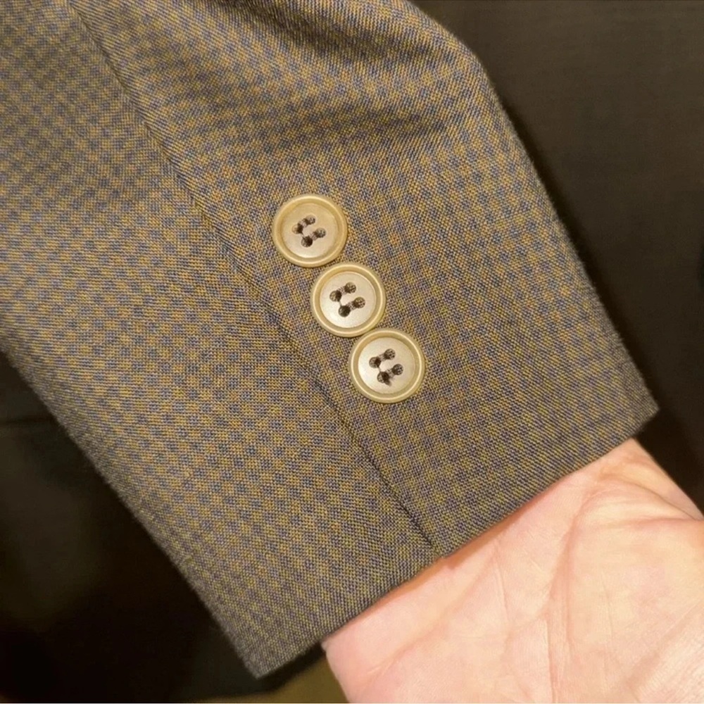 Oscar Dela Renta Two button closure men's sport coat brown blue check 43... - Picture 5 of 6